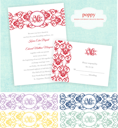 Creative Printing of Bay County - Panama City, Florida - Custom Wedding Invitations - Poppy