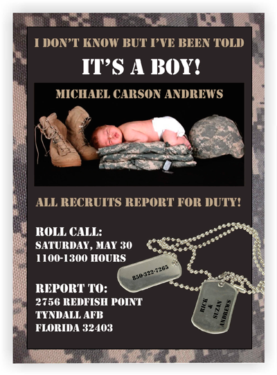Military Baby Shower Invitation - Camo