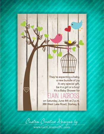 Bird Cage In A Tree - Spring Baby Shower Invitations - Creative Printing Of Bay County - Panama City, Florida