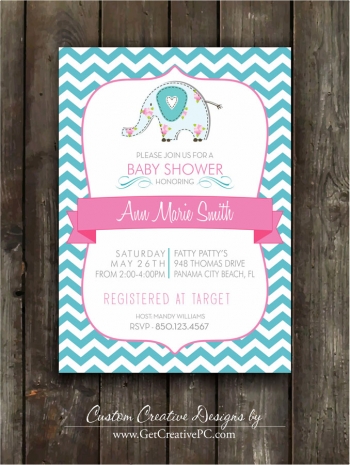 Chevron Elephant - Spring Baby Shower Invitations - Creative Printing Of Bay County - Panama City, Florida
