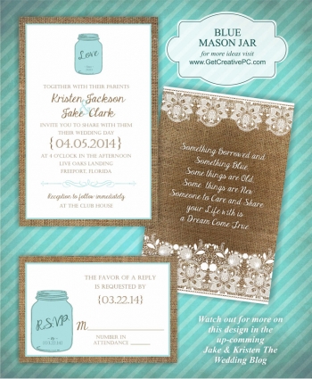 Wedding Invitations - Blue Mason Jar - Creative Printing Of Bay County - Panama City, Florida
