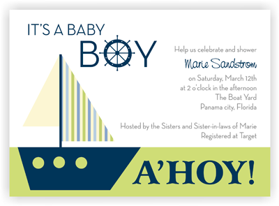 Boy - Sail Boat - Baby Shower Invitation