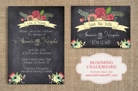 Wedding Invitations - Blooming Chalkboard - Creative Printing Of Bay County - Panama City, Florida