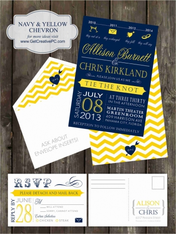 Wedding Invitations - Navy Yellow Chevron - Creative Printing Of Bay County - Panama City, Florida